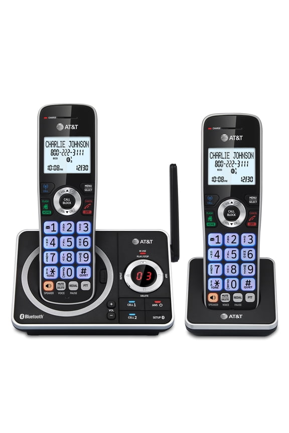 2-Handset Expandable Cordless Phone with Unsurpassed Range, Bluetooth Connect to Cell, Smart Call Blocker and Answering System, DLP72212 (Black)