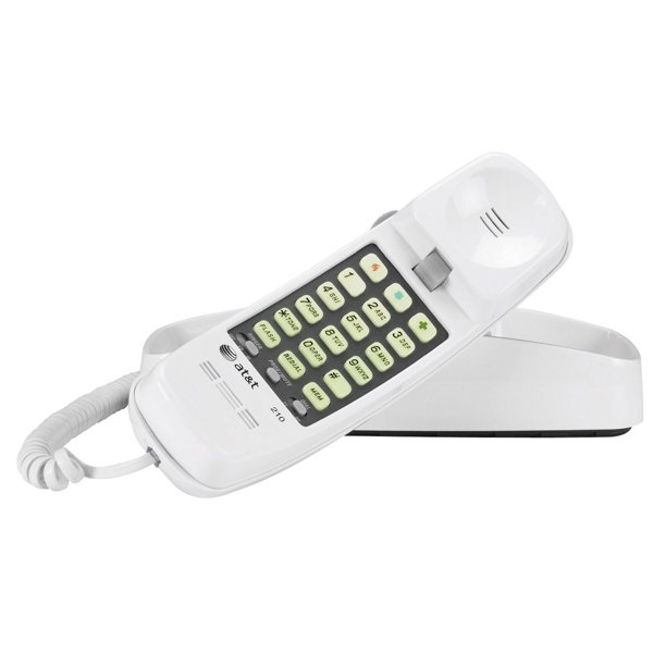 AT&T 210M Corded Phone Desk Wall Mount Trimline Telephone Handset White