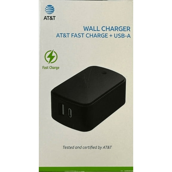 AT&T 30W USB-A and Type C Dual Port Wall Charger - Black