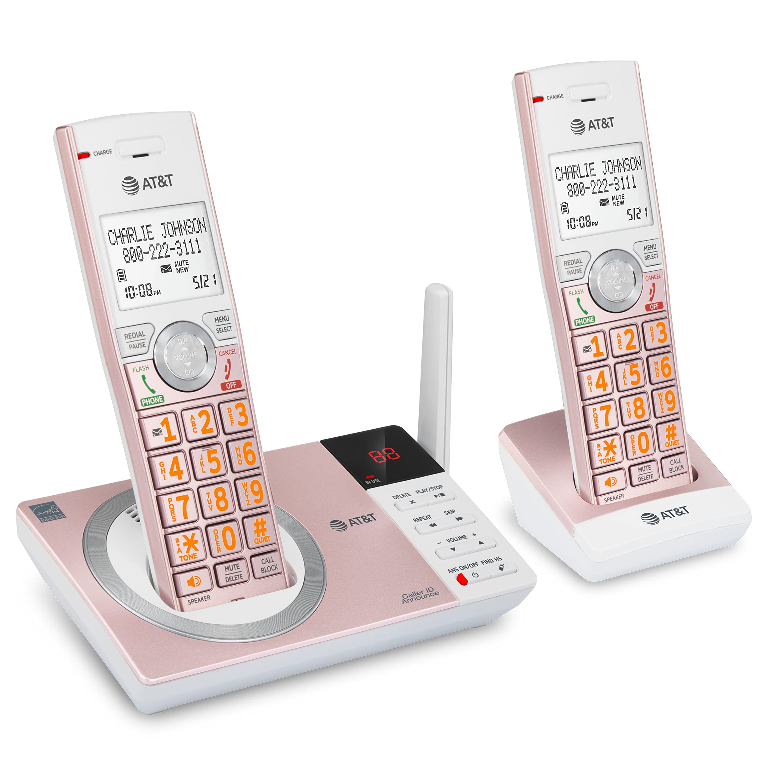 AT&T CL82257 DECT 6.0 2 Handset Cordless Phone with Answering Machine, Rose Gold
