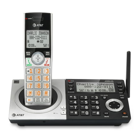 AT&T CL DECT 6.0 Cordless Phone for Home with Dual Keypad Base, Answering Machine, Blocking, Caller ID Announcer, Intercom and Long Range, Silver/Black