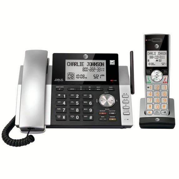 AT&T CL84115 DECT 6.0 Expandable Cordless Phone with Answering System and Caller ID, Silver/Black with 1 Handset