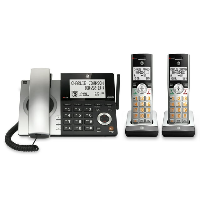 AT&T CL84207 DECT 6.0 Expandable Corded/Cordless Phone with Smart Call Blocker, Silver/Black