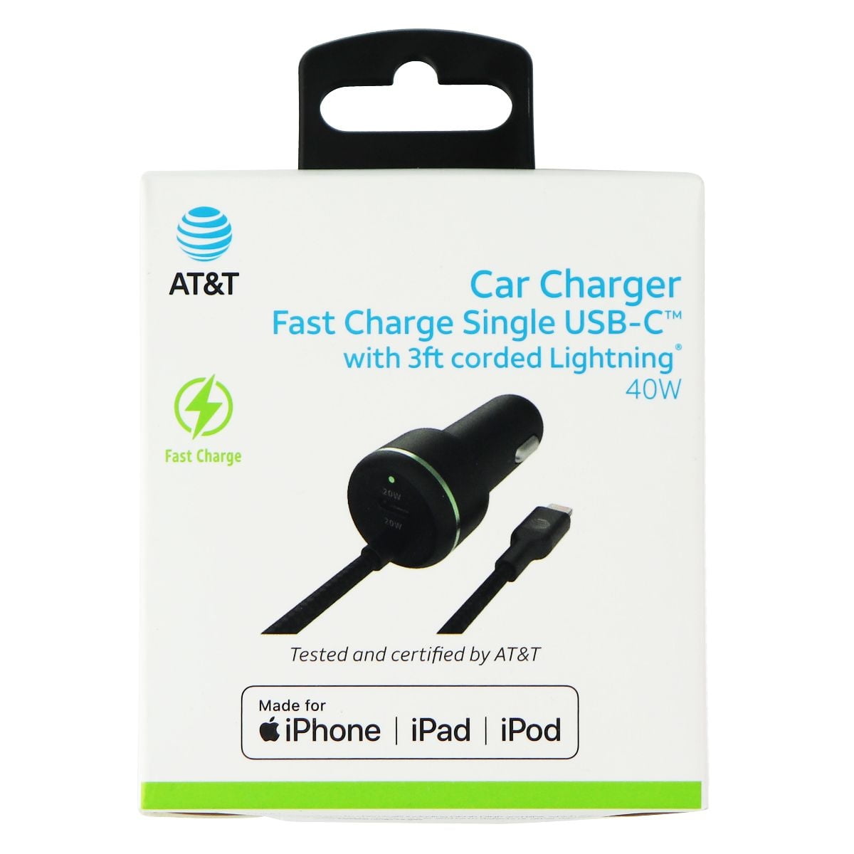 AT&T Fast Charging Car Charger for Android & Lightning Devices - Black ...