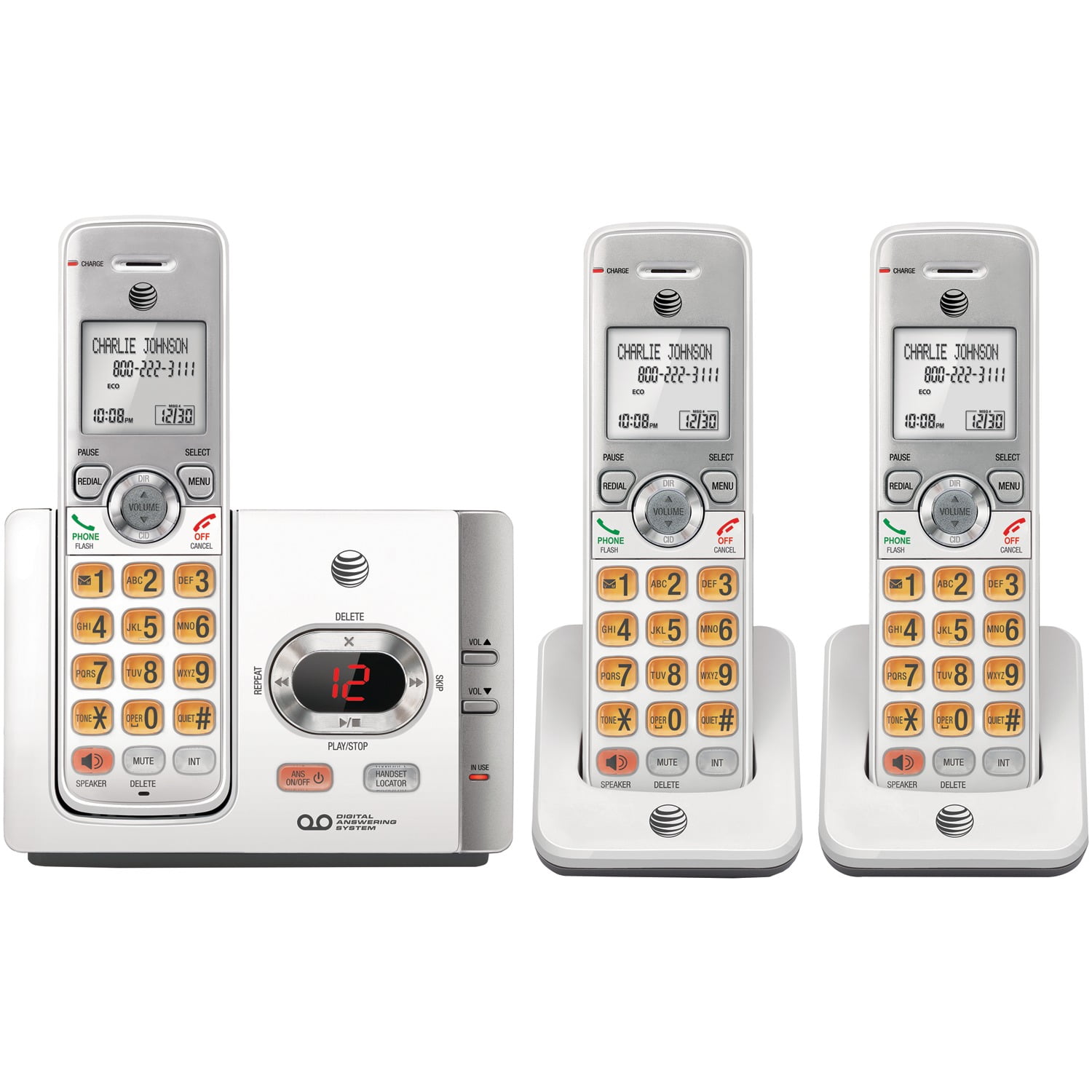 AT&T DECT 6.0 3-Handset Expandable Cordless Phone System with Caller ID & Call Waiting, White, EL52315