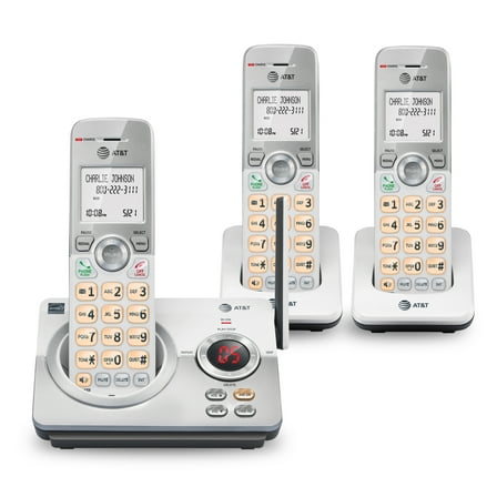 AT&T EL52319 Expandable Cordless Phone with Unsurpassed Range, Answering System and Caller ID, 3 Handsets, White/Silver