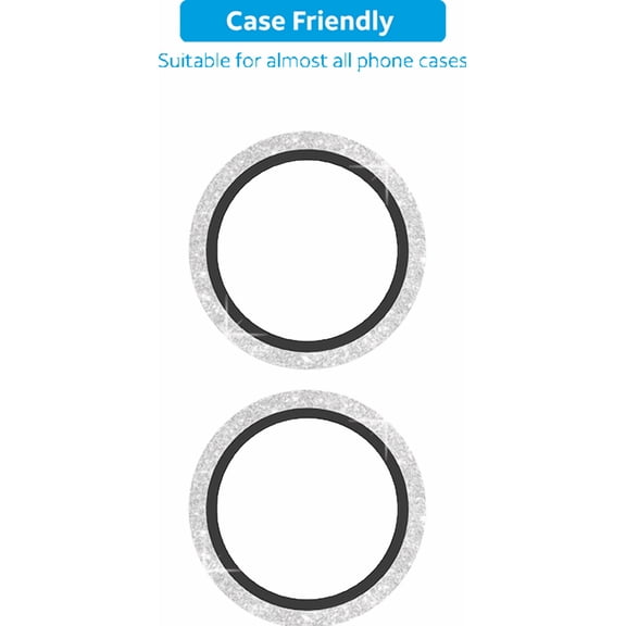 AT&T Essentials Silver Glitter Glass Camera Protector Rings - iPhone 16/16 Plus