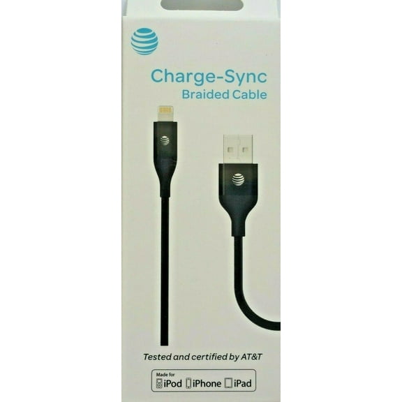 AT&T Mfi Certified Braided Lightning Data Sync Charge Cable 6ft - Black