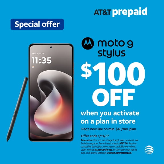 AT&T Motorola moto g stylus 2026,128GB, PANTONE Coal Smoke - Prepaid Smartphone [Locked to AT&T]