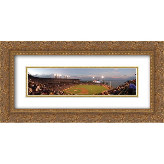 AT&T Park 2x Matted 24x14 Gold Ornate Framed Art Print from the Stadium Series