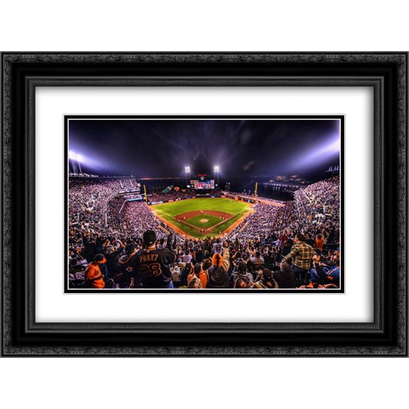 AT&T Park 2x Matted 24x18 Black Ornate Framed Art Print from the Stadium Series