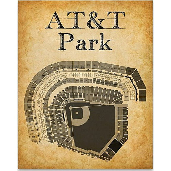 AT&T Park Stadium Baseball Seating Chart Art Print - 11x14 Unframed Art Print - Great Sports Bar Decor and Gift for Baseball Fans