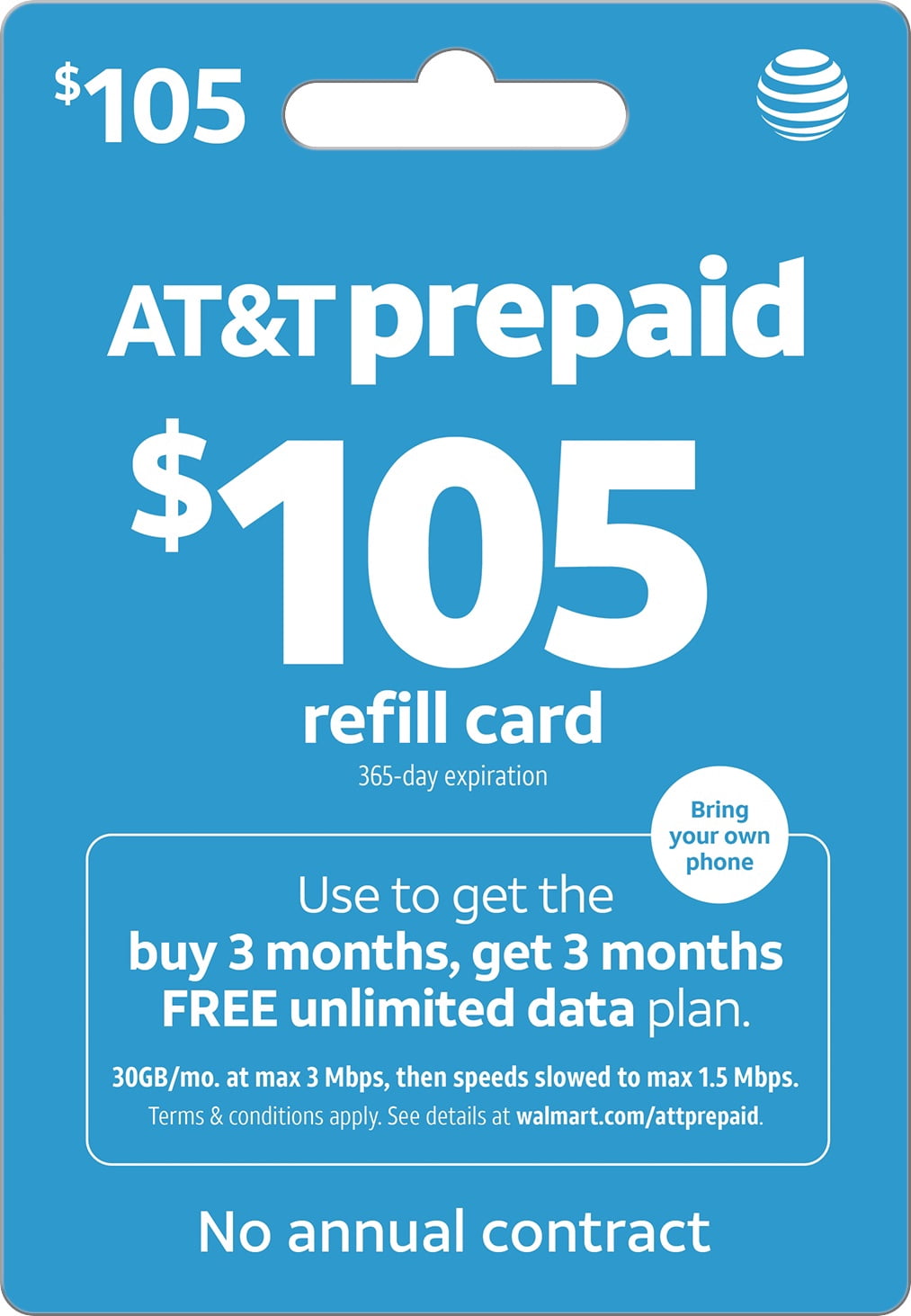 AT&T Prepaid $105 Direct Top Up - Buy 3, Get 3 Plan