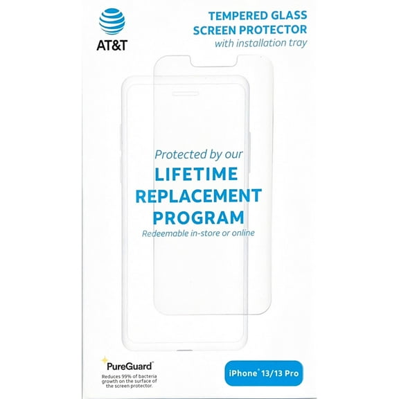AT&T PureGuard Tempered Glass Screen Protector for iPhone 13/13 Pro - Clear