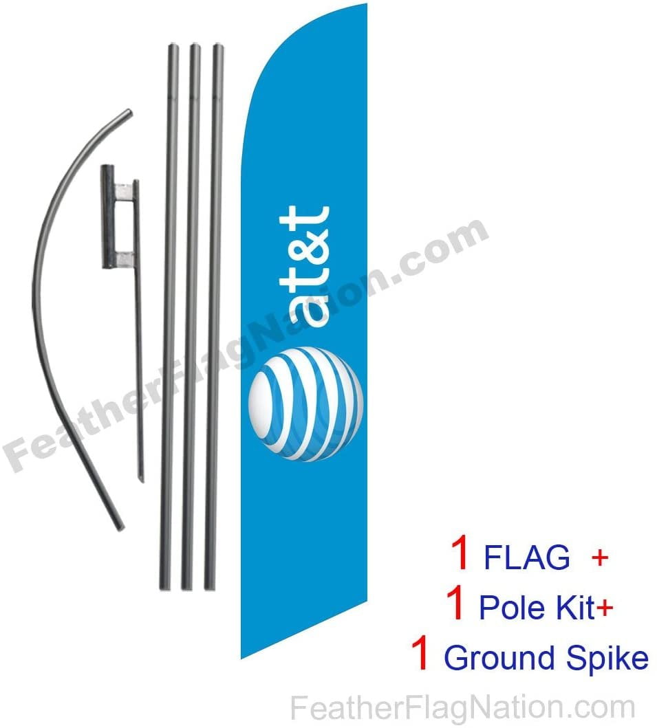 AT&T Wireless Authorized Dealer Advertising Feather Banner Swooper Flag Sign with Flag Pole Kit and Ground Stake