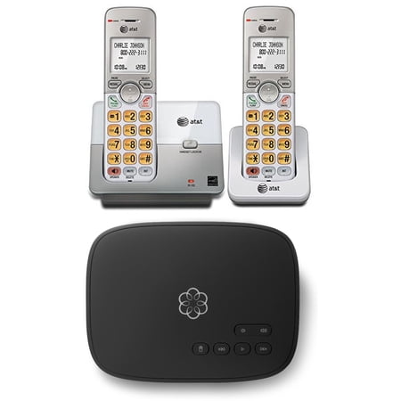 AT&T 2 Cordless Handsets with Ooma Telo Free Home Phone Service