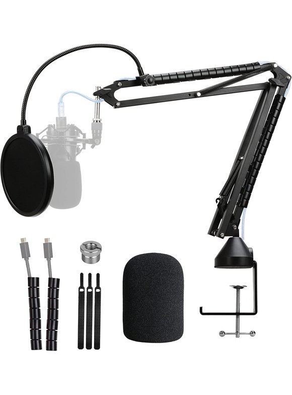 AT2020 Mic Stand with Pop Filter - Professional Microphone Boom Arm Compatible with Audio-Technica AT2020 AT2020USB+ AT2035 by SUNMON