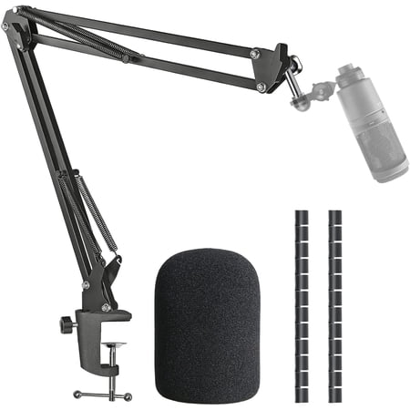 AT2020 Microphone Stand with Pop Filter, Compatible with Audio-Technica AT2020, AT2020V USB Mic Boom Arm, Computer Gaming Microphone Arm with Cable Sleeve by SUNMON