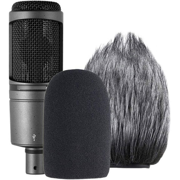 AT2020 Pop Filter Windscreen - Furry Windscreen/Fur Foam Wind Cover for Audio Technica Microphone AT2020+ AT2035 AT4040 by SUNMON