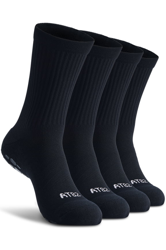 Pilates Grip Socks for Men Women Athletic Crew Socks for Hospital Pilates Yoga Gifts, 4 pairs, Medium, Black