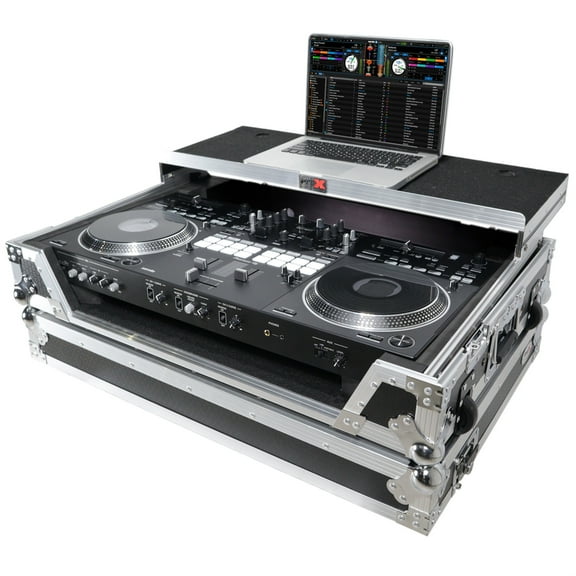 ATA Style Flight Case for Pioneer DDJ-REV7 DJ Controller with Laptop Shelf, 1U Rackspace, Wheels