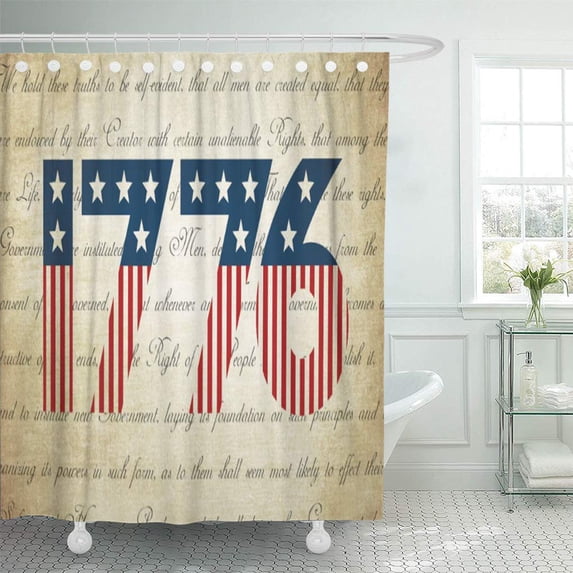ATABIE 4Th Stars and 1776 Independence Day July Vintage Summer Shower Curtain 66x72 inch