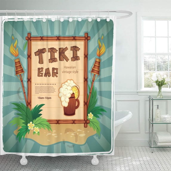 ATABIE Aloha Hawaii Retro Tiki Bar Sign for Your Bamboo Shower Curtain 60x72 inch