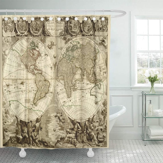ATABIE Angels World Map by Jean Baptiste Beasts Devils Nolin Shower Curtain 60x72 inch