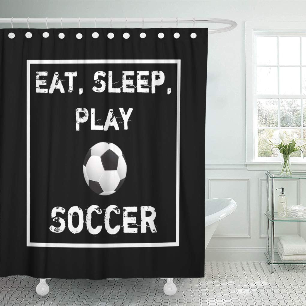 ATABIE Ball Eat Sleep Play Soccer Black Sports Team Shower Curtain 66x72 inch