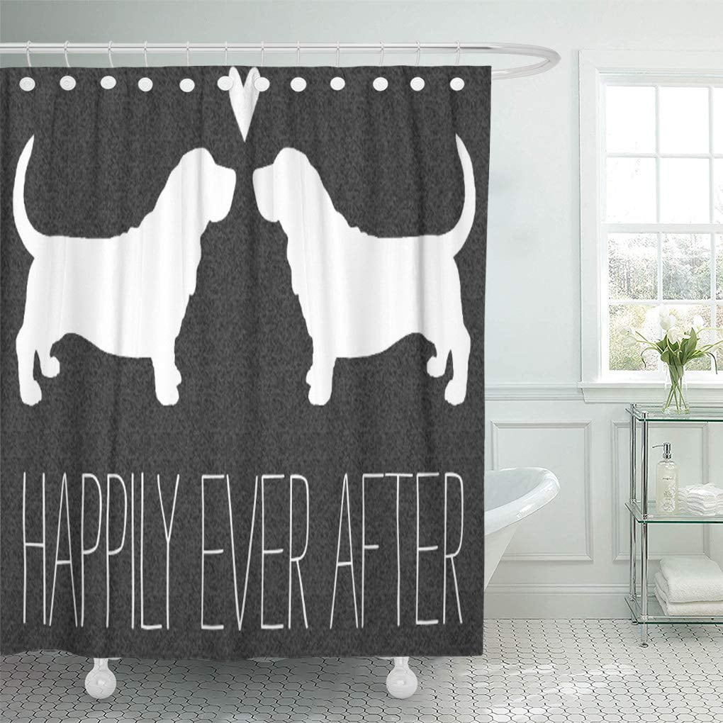 ATABIE Bassett Basset Hound Silhouettes Heart and Dog Wedding Couple Shower Curtain 60x72 inch