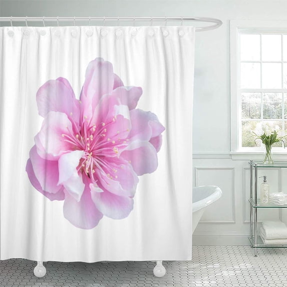 ATABIE Bloom Colorful Flower Pink Cherry Blossom White Sakura Winter Shower Curtain 66x72 inch