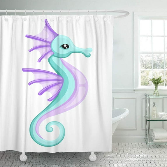 ATABIE Blue Cute Cartoon Seahorse Site Page and Mobile Colorful Shower Curtain 60x72 inch