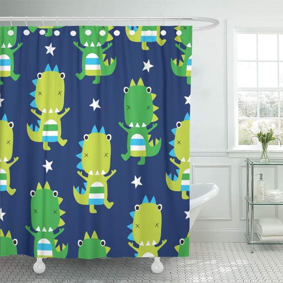 ATABIE Blue Cute Dinosaur Pattern Colorful Dino Baby Jurassic Roar Shower Curtain 60x72 inch