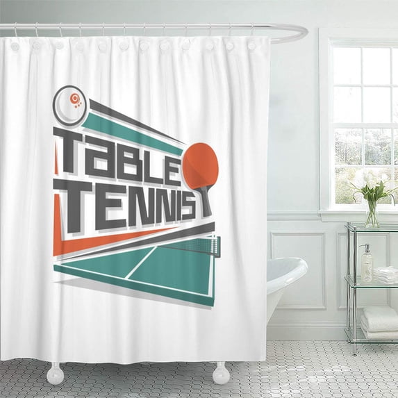ATABIE Blue Ping Abstract for Table Tennis Racket Ball Shower Curtain 60x72 inch