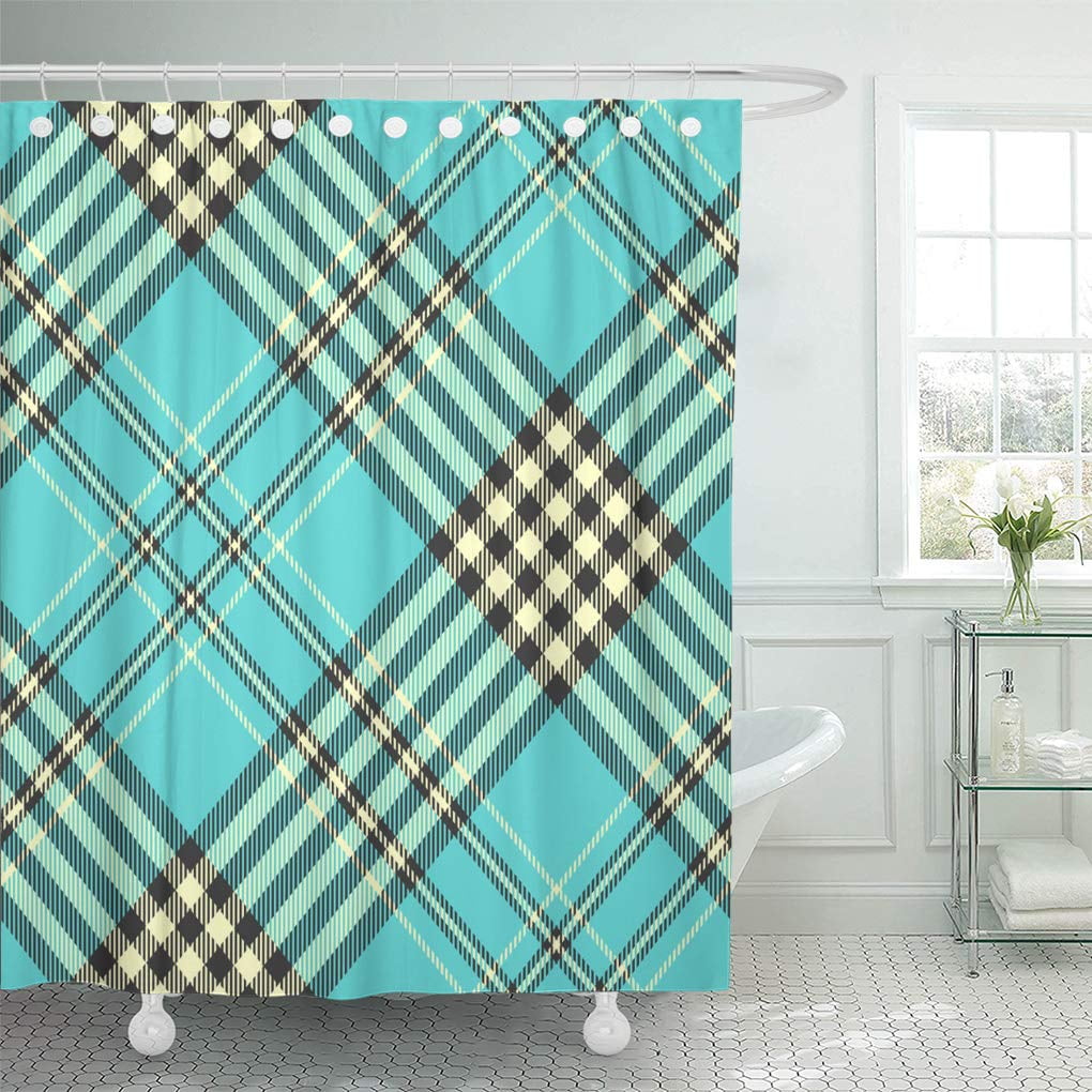 ATABIE Border Blue Tartan Plaid Check Pattern White Abstract British Shower Curtain 60x72 inch