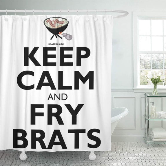 ATABIE Bratwurst Keep Calm and Fry Brat Grilling Wisconsin BBQ Shower Curtain 66x72 inch