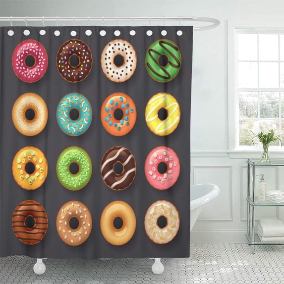 ATABIE Cake Colorful Food Donut Dessert Chocolate Cartoon Sweet Culinary Shower Curtain 66x72 inch