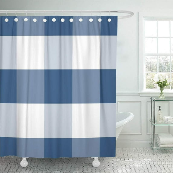 ATABIE Check Iris Blue White Reversible Gingham Plaid Pattern Shower Curtain 60x72 inch
