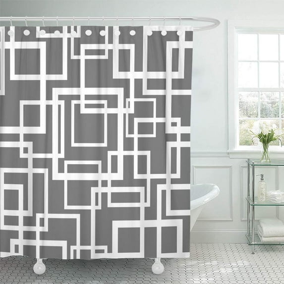 ATABIE Colorful Abstract Squares Color Geometric Geometry Grey Line Modern Shower Curtain 66x72 inch
