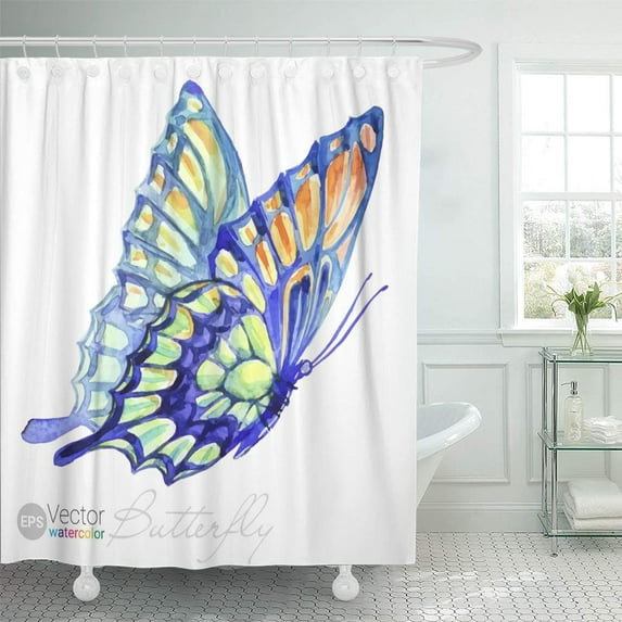 ATABIE Colorful Black Drawing Watercolor Swallowtail Butterfly Blue Abstract Purple Shower Curtain 60x72 inch