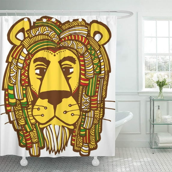 ATABIE Colorful Reggae Rastafarian Lion Green Beads Rastafari Shower Curtain 66x72 inch