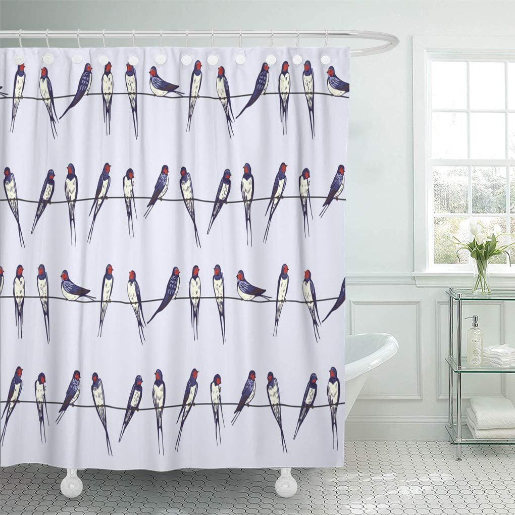 ATABIE Drawing Swallow Bird Pattern Objects Small Abstract Action Air Shower Curtain 66x72 inch ...