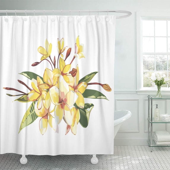 ATABIE Green Juicy Tropical Flowers Plumeria Watercolor Aloha Beach Bloom Shower Curtain 60x72 inch