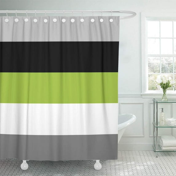 ATABIE Grey Color Block Lime Green Gray Black and Stripes Shower Curtain 60x72 inch