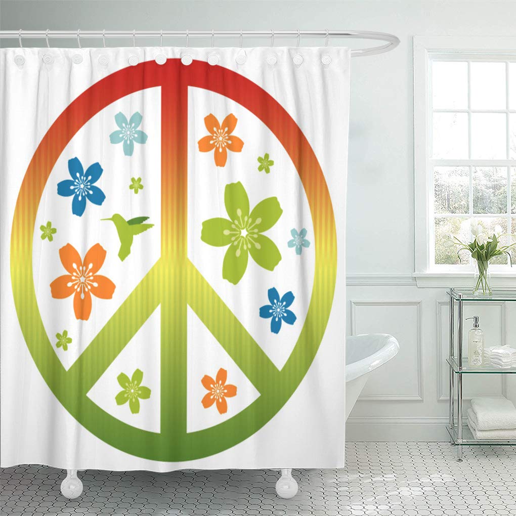 ATABIE Hummingbird Green Peace Hippie Floral Sign Abstract Beautiful ...