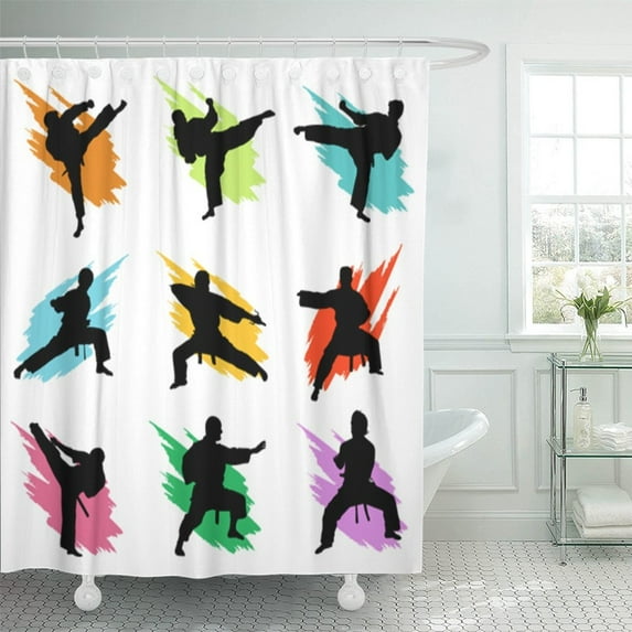 ATABIE Martial Fighting Karate Ninja Fighter Street Combat Athlete Shower Curtain 66x72 inch