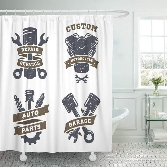 ATABIE Mechanic Car of Auto Garage Service Spare Parts Motor Shower Curtain 60x72 inch