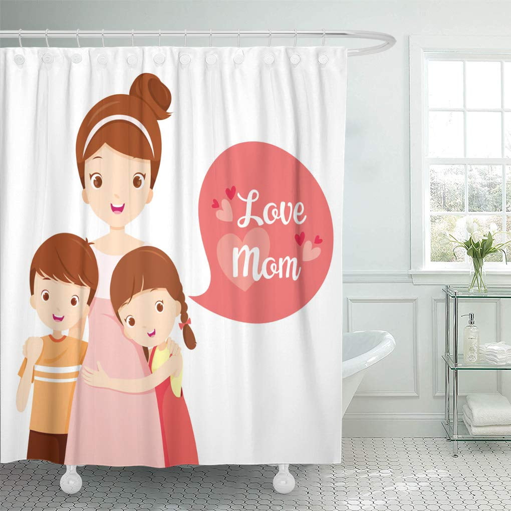 ATABIE Mom Son and Daughter Hugging Their Mother Day Embracing Shower  Curtain 60x72 inch