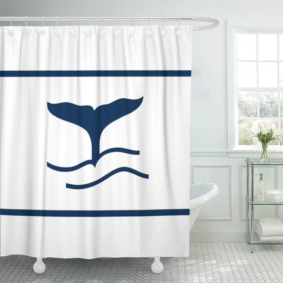 ATABIE Ocean Blue Whale on White Cute Sea Nautical Shower Curtain 60x72 inch