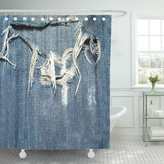 ATABIE Old 107 Denim Distressed Worn Blue Jeans West Western Shower Curtain 60x72 inch